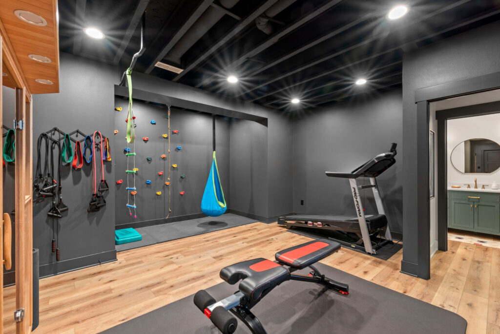 Custom basement gym remodeling project in Waukesha County